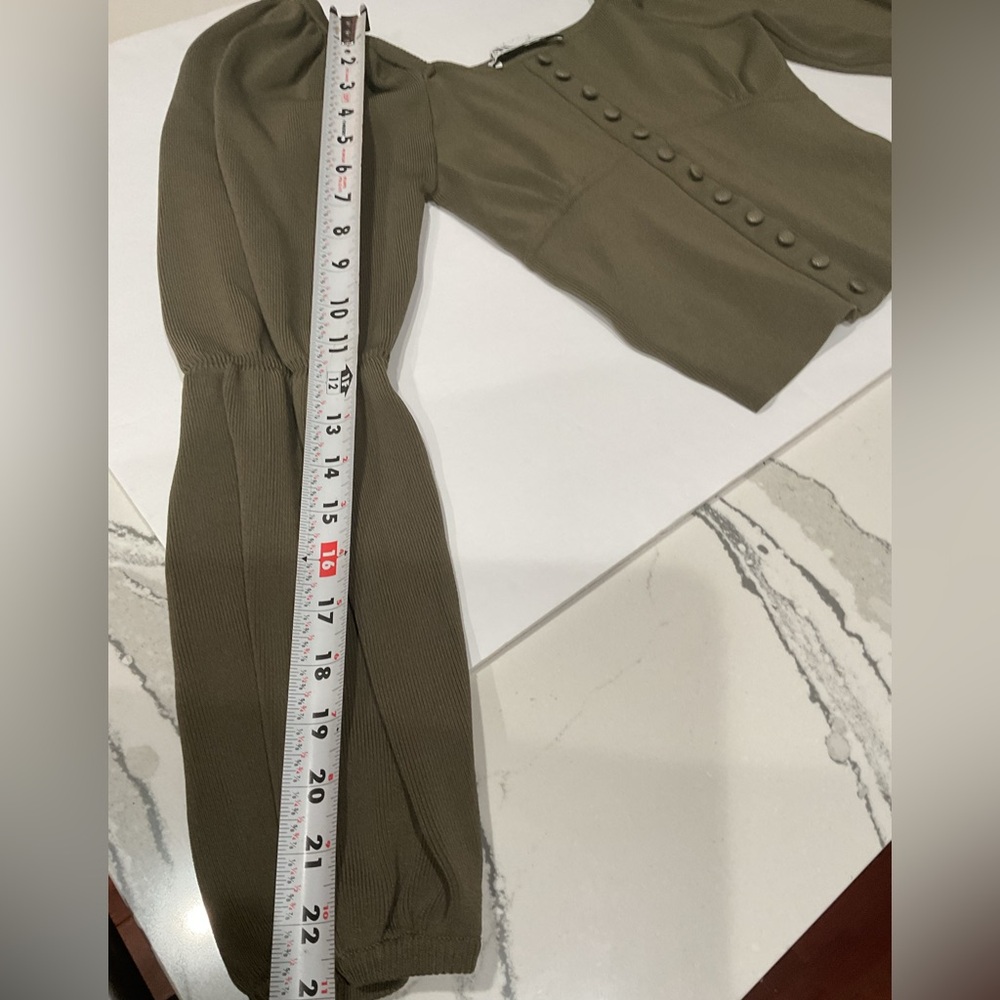 Zara Olive Green Puff Sleeve Crop Blouse Size M - Picture 9 of 12